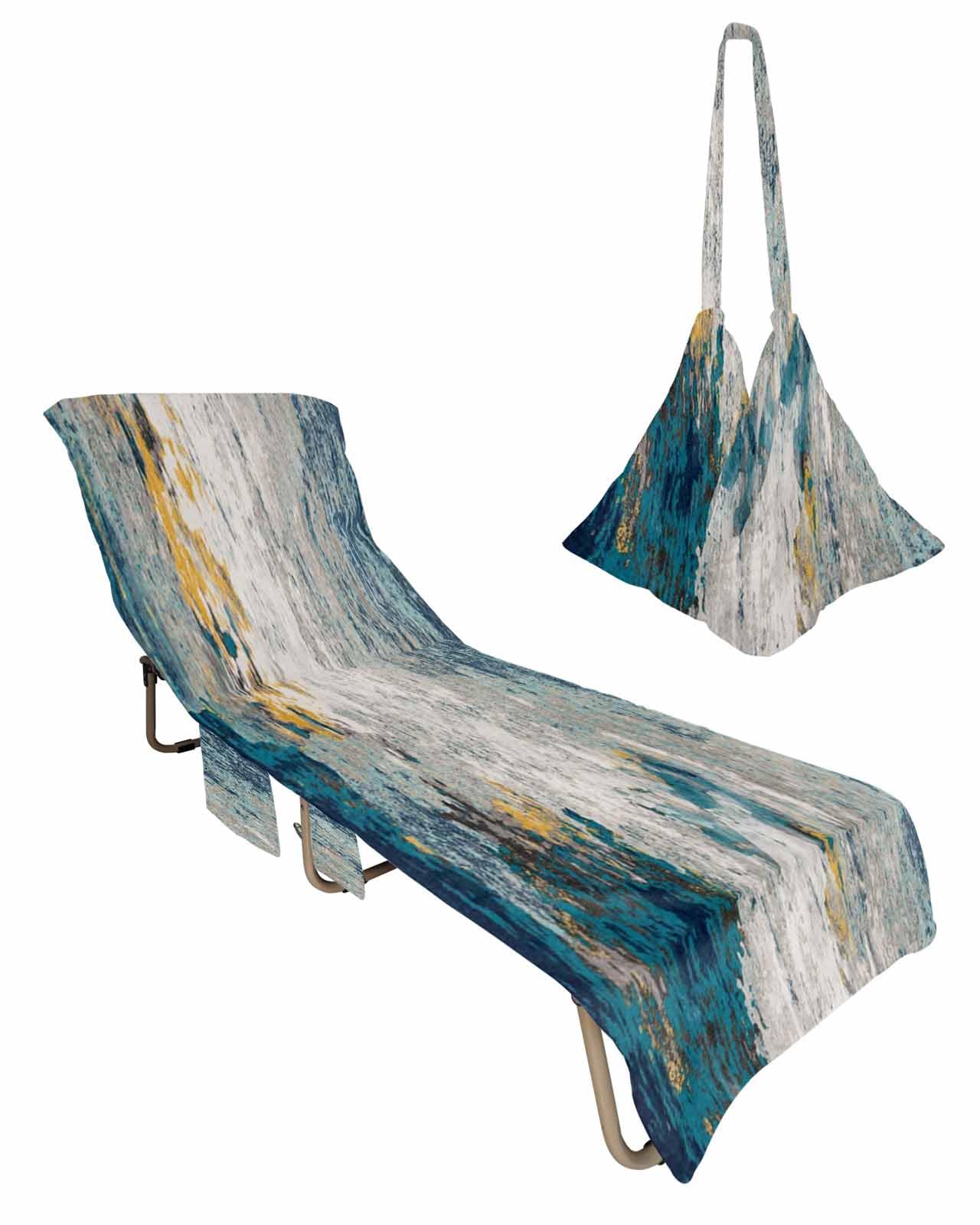 Rutsic Abstract Art Beach Pool Patio Lounge Chaise Chair Cover Towel With Pockets,Absorbent&Quick Dry Microfiber Towel Cover Bag Summer Travel Accessories for Sunbathing Farmhouse Mottled Wooden Grain