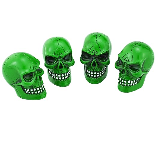 Abfer Green Valve Stem Caps Skull Wheel Tire Air Cap Cover Car Decorative Accessories Fit Most Vehicle Truck Motorcycle Bike