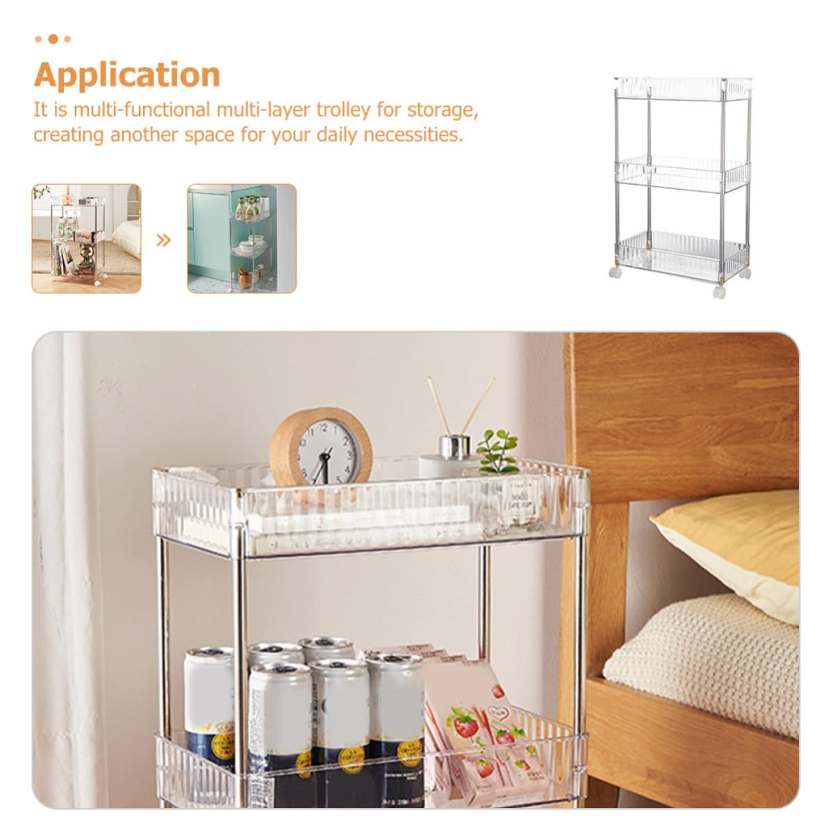 MAGICLULU Carrito de Almacenamiento Gran Capacidad Ruedas de 3 Niveles Diseño Móvil y Estructura de Plástico y Acero Inoxidable para Habitación Infantil y Baño