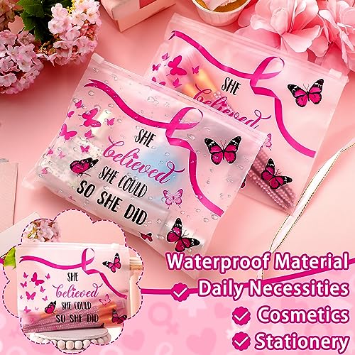100 Pieces Breast Cancer Awareness Makeup Bags Bulk Pink Ribbon Cosmetic Pouches Breast Cancer Survivor Gifts for Woman Girls Multi Purpose Zipper Eva Waterproof Toiletry Pouch Bags (Novelty Style)3