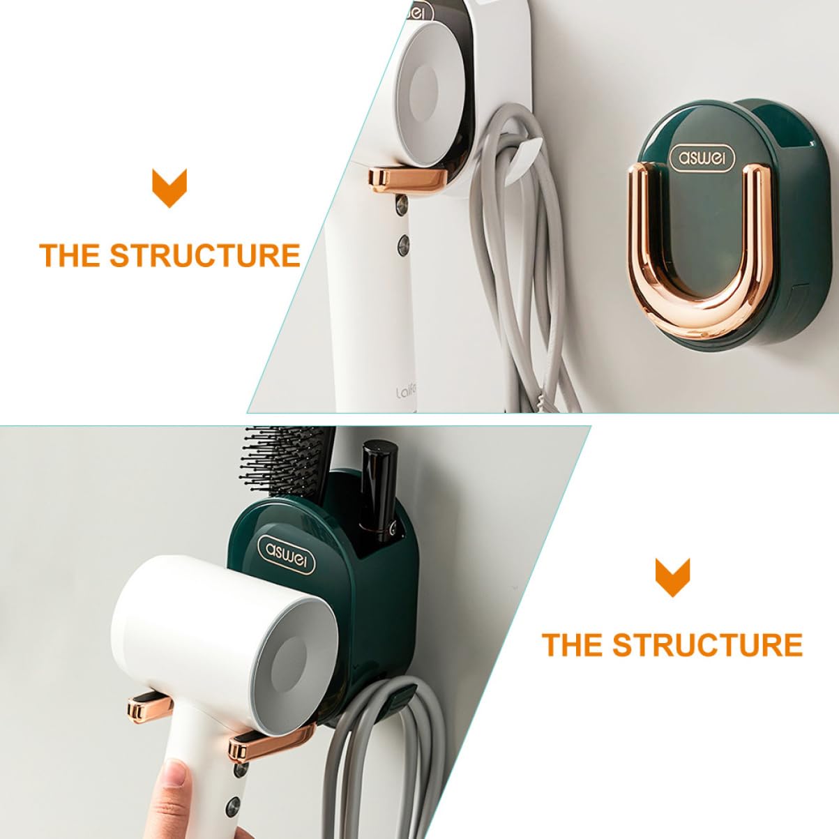 Haartrockner-Halter, Ständer, Haartrockner und Glätteisen-Halter, 5 Stück, Haartrockner-Halter, Regalhalterungen, Kunststoff-Kleiderbügel, Wand-Kleiderbügel, Haarbürste, Fön, Wandhalterung, Haar-Werkz