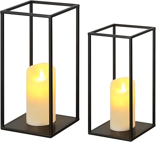 Eufrozy Lanterns - Juego de 2 portavelas decorativos para interiores, farol de metal negro, decoración moderna de farol de granja para Navidad, sala