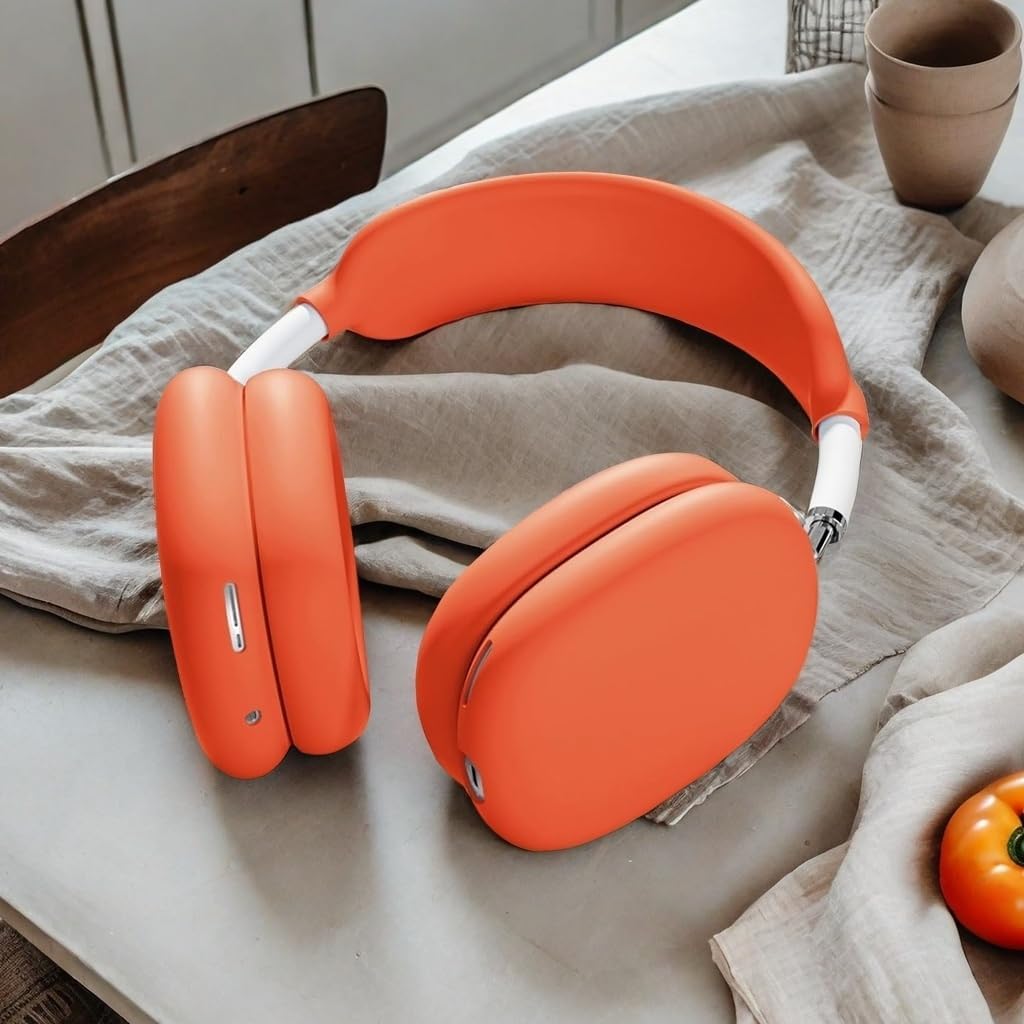 Silicone Case Cover for AirPods Max Headphones，Anti-Scratch Ear Cups Cover/Ear Pad Case Cover/Headband Cover 3 in 1 Accessories Silicone Protector for Apple AirPods Max（Orange）