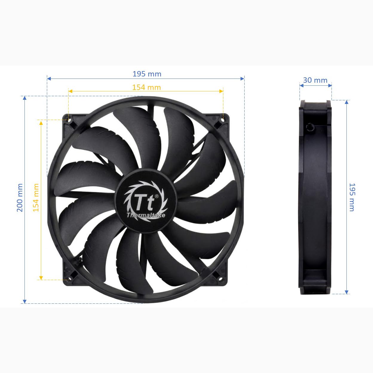 Thermaltake 200 mm Pure 20 Series Nero 200 x 30 mm Spesso Silenzioso Alto Flusso D'aria Ventola Con Sistema di Montaggio Anti-Vibrazione Raffreddamento CL-F015-PL20BL-A (Confezione da 2)