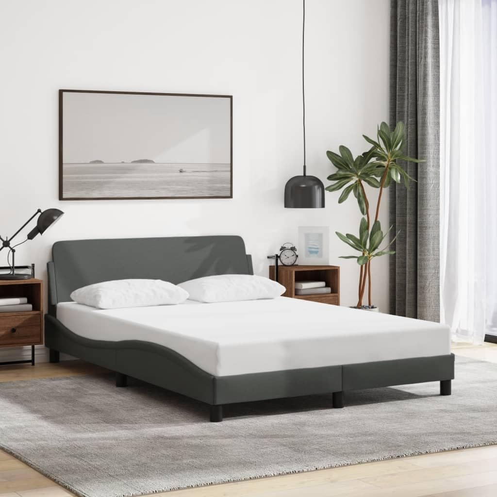 vidaXL Bed Frame Dover, Double Bed, Bedroom Furniture, Bed Base, Platform Bed Frame, Mattress Foundation, Modern Style, Dark Gray 53.9"x74.8" Full Fabric