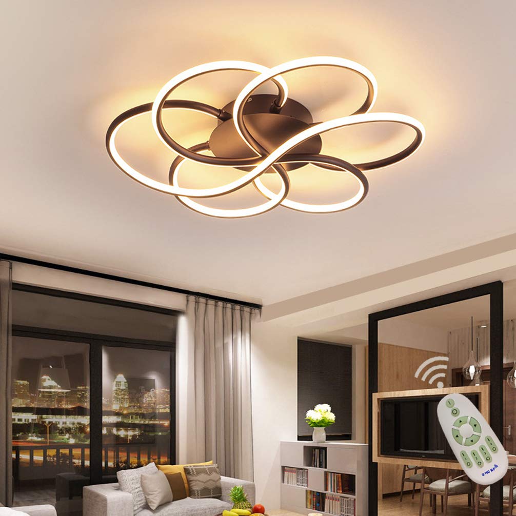 LYMSXAZOU Dimmable Ceiling Light Fixture with Remote Control, Modern Flower Design Acrylic Shade Chandelier for Living Room, Dining Bedroom, Hallway Flush Mount Lamp