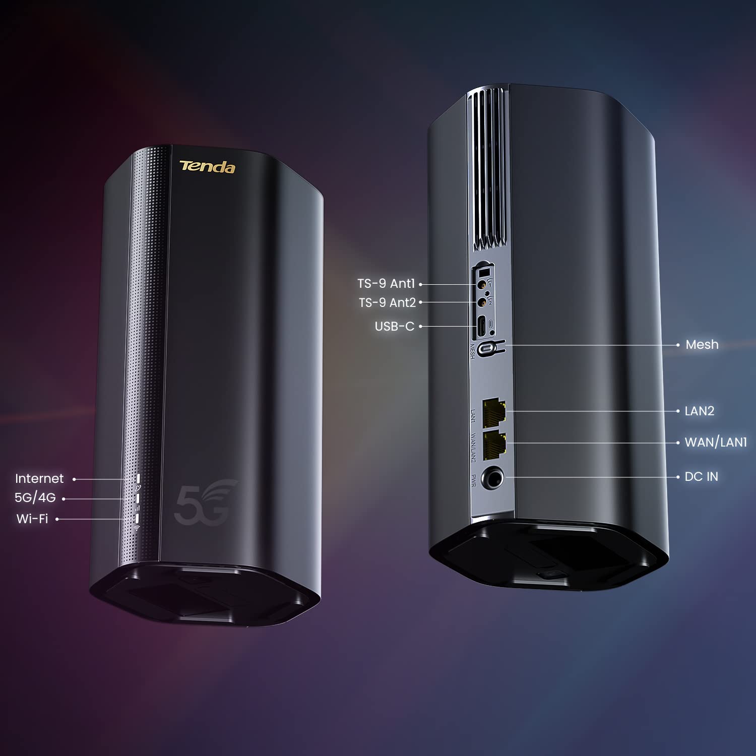 Tenda 5G03 – 5G router karta SIM, WLAN LTE Router Wi-Fi 6 AX1800 CAT19 do karty Nano-SIM, 4,67 Gbps do pobrania, Easy Mesh, Plug & Play, porty 2 Gigabit, WPA3, OFDMA, MU-MIMO
