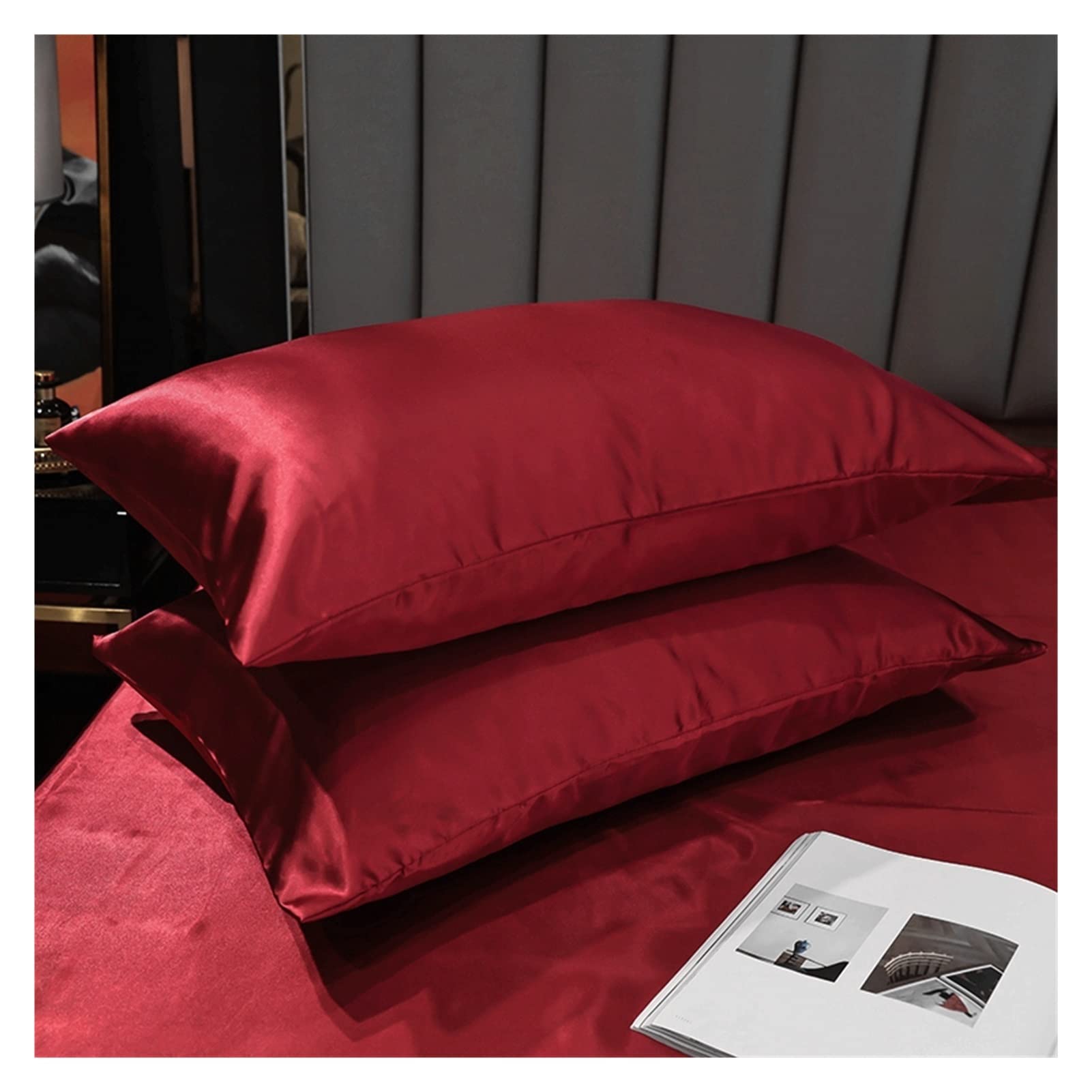 1PC Lenzuolo Rosso Vino Tinta Unita Lenzuola Lisce For La Casa Singola/queen/king Size Biancheria Da Letto In Raso (senza Federa)(Blue,245x270cm(2m Bed))
