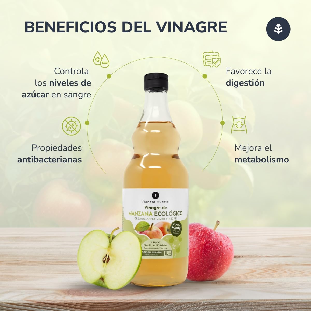 Vinagre de manzana ECO crudo sin filtrar con la madre 1L