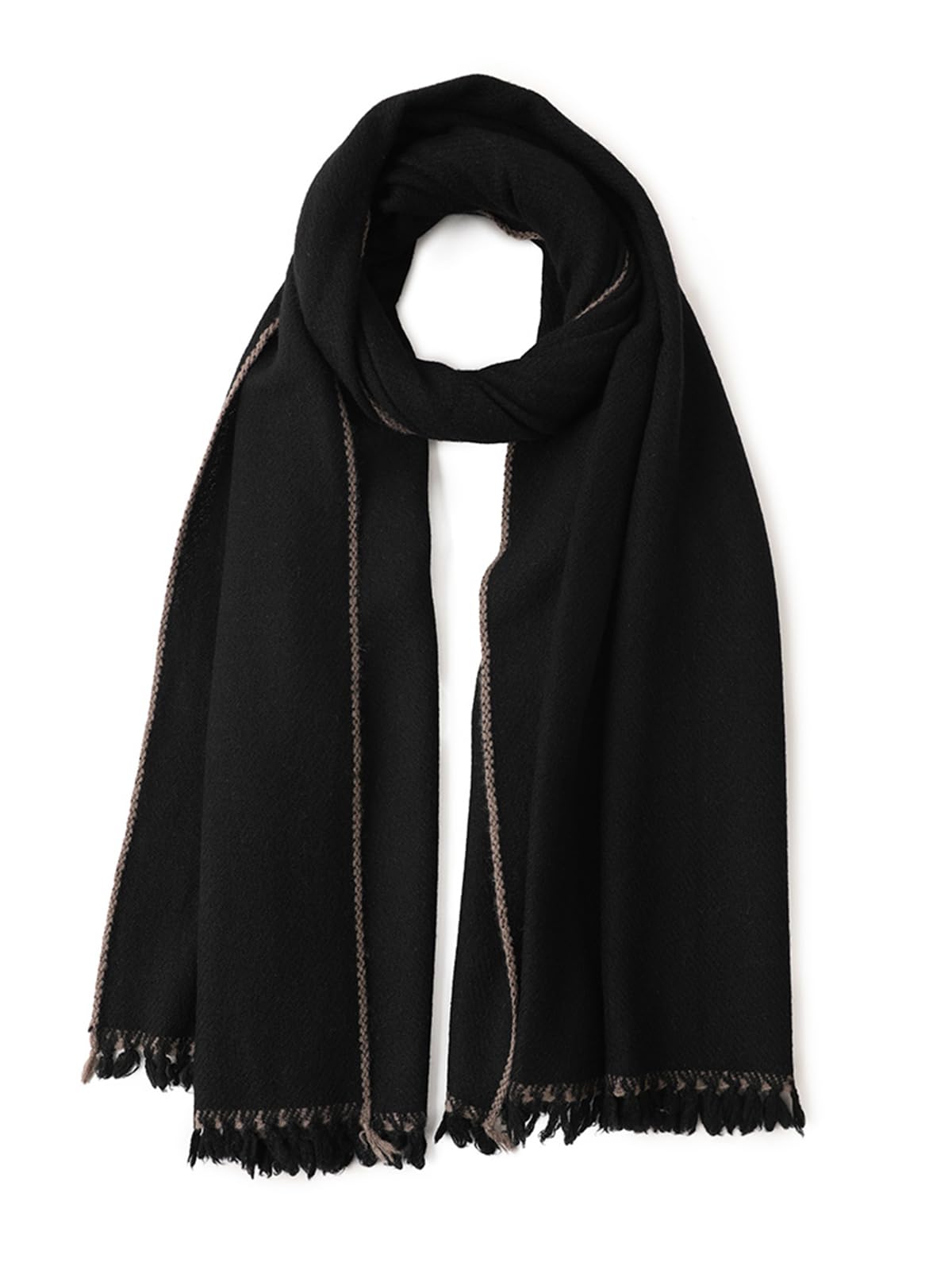 Donna Sciarpa Scialle Caldo di Lana con Nappa, Moda Lungo Grande Sciarpe Stole Sciarpa Coperta, 100% Lana Invernale Sciarpe Scialli per Sera Matrimonio Viaggi, Autunno Inverno Regalo Black F