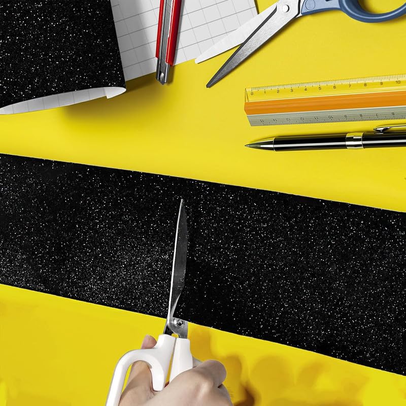 Image of Black Glitter Wallpaper Border Peel and Stick Wall Border Sparkle Black Contact Paper Self Adhesive Removable Glitter Wall Borders for Girls Bedroom Dresser DIY Crafts 4x144 Inch