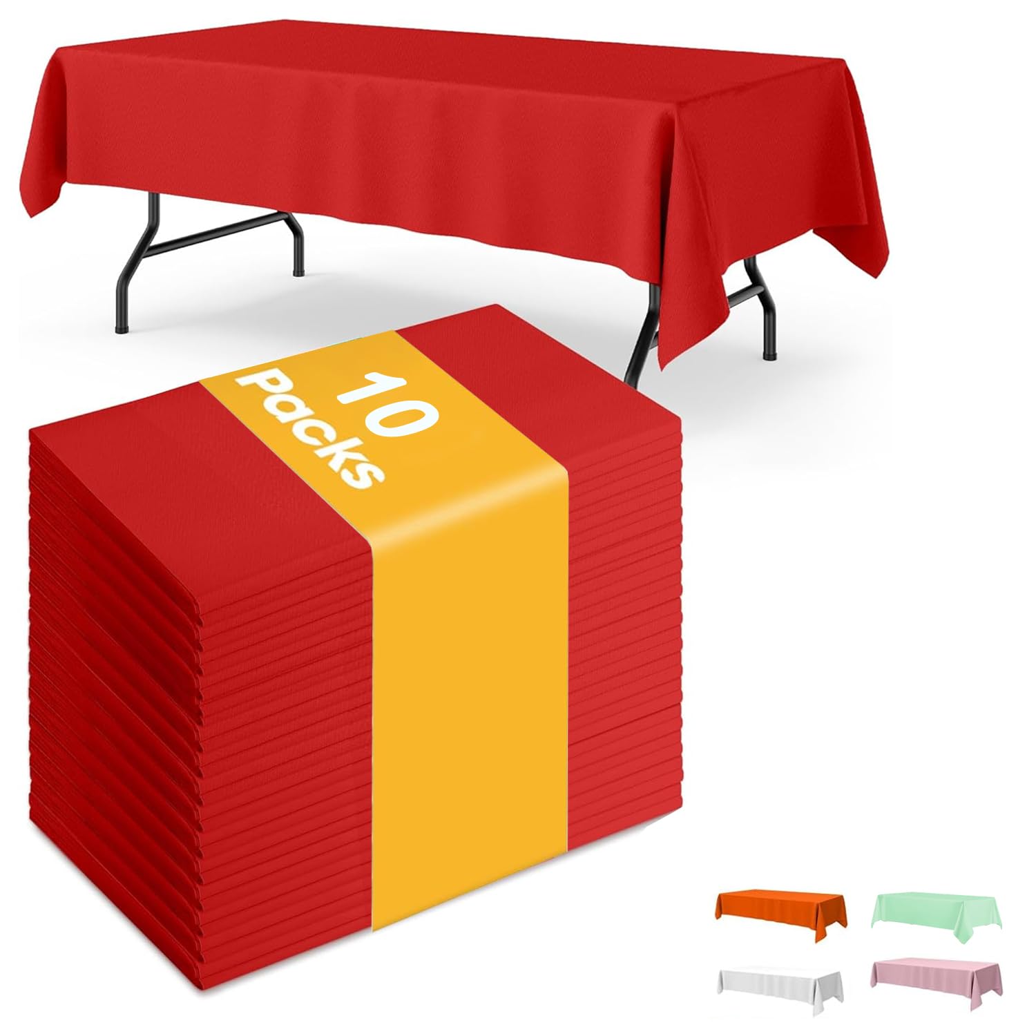 Plastic Table Cloth Disposable 10 Pack, 137 x 274 cmTable Cloths, Easter Party, Decorative Tablecloths, Rectangle, Light, Pastel Plastic Cover, Leakproof & Sturdy (Red)