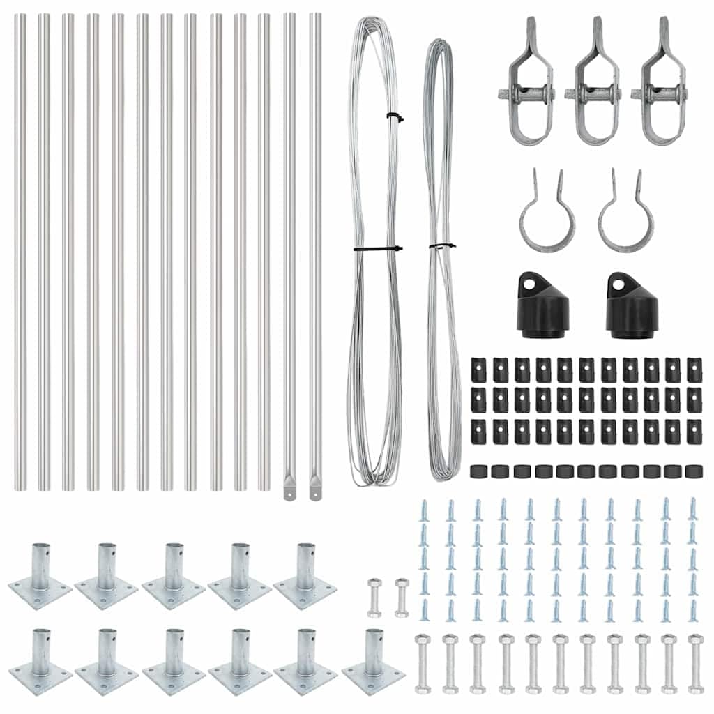 Postes de valla para hormigón de acero con recubrimiento en polvo, juego de 13 unidades, plata, para jardín, terraza, terreno, base de hormigón resistente, resistente a la intemperie para