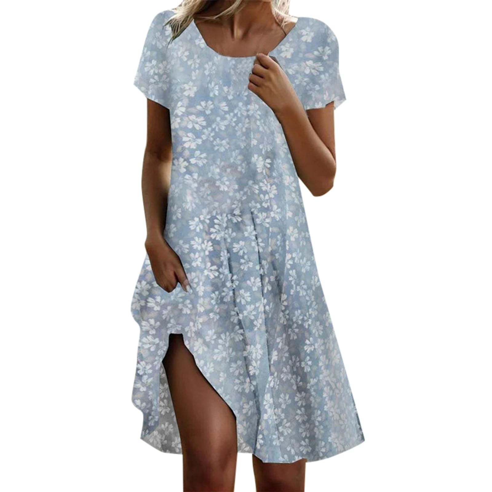 Generisch Mini abito nero a maniche corte abito midi con scollo rotondo e stampa floreale per abito da donna per matrimonio donna lunghezza al ginocchio