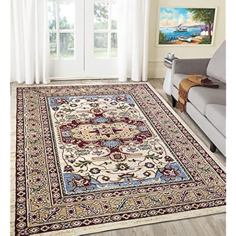 A2Z Rug|Qashqai 5578 Bohemian Multi Medallion Cream Oriental Pattern|Bedroom Lining Dining Room Area Rug|Soft Short pile|160x230cm - 5'3"x7'7"ft|Traditional Medium Area Carpet Cover