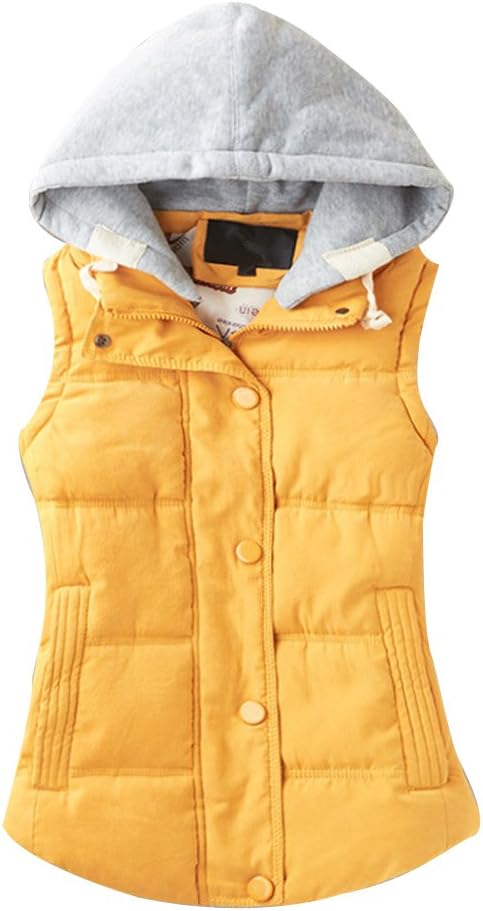 Gooket Women's Casual Winter Outerwear Waistcoat Quilted Padded Puffer Vest with Removable Hood Yellow Tag 4XL-US XL