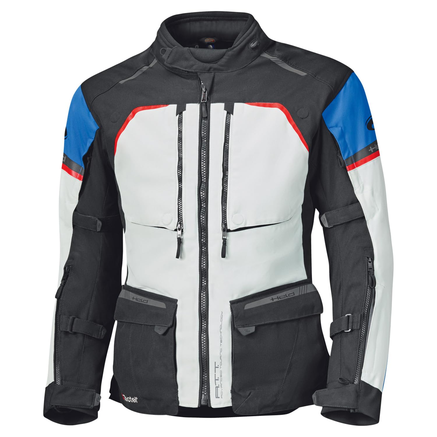 Held Tridale Top męska kurtka motocyklowa z ochraniaczami D3O – 100% wodoszczelna, wiatroszczelna, oddychająca – certyfikat CE, EN 17092, Tactel 750D, czarny/szary/niebieski, S-5XL