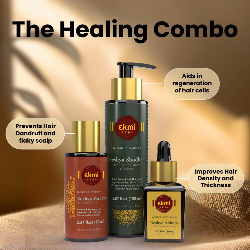 Ekmiveda Hair Growth Set with Ayurvedic Herbs, Oil, Shampoo & Serum