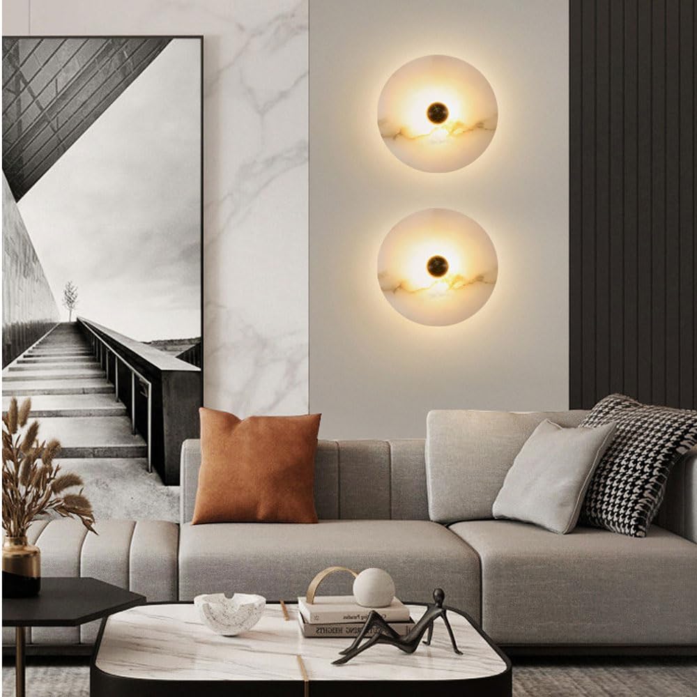 Nowoczesna lampa ścienna w stylu skandynawskim Klosz z naturalnego marmuru Podstawa z kamienia idealna do salonu, jadalni lub korytarza dekoracja domu
