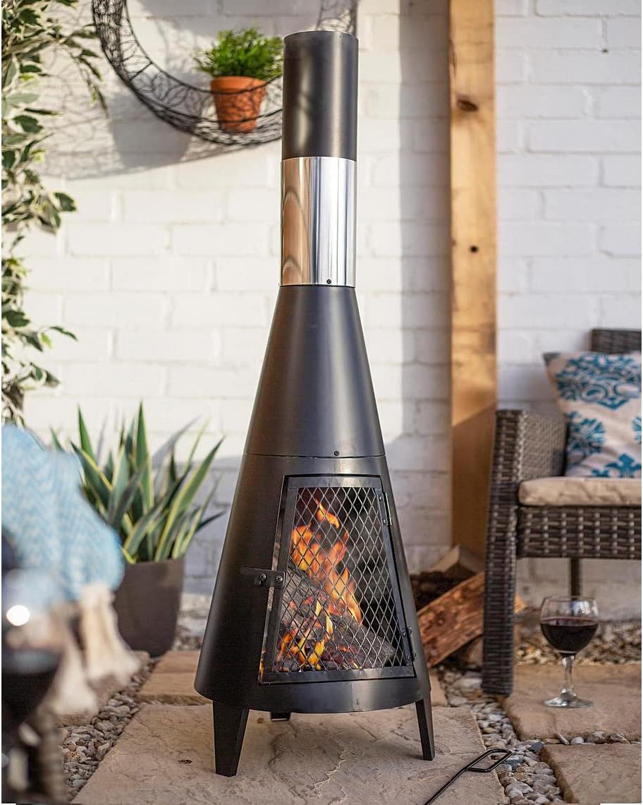 Wood Burning Fire Pits Outside,63 inch Tall Chiminea Outdoor Fireplace Patio,Outdoor Chimineas Wood Burning Fireplace,Patio Metal Rocket Fireplaces,Backyard Outdoor Fire Pits black