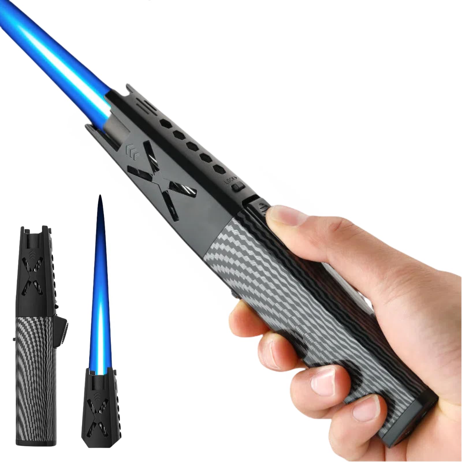 NINSI Big Butane Torch Lighter, Refillable Kitchen Blow Torches, Windproof Straight Long Blue Jet Flame Lighters for Cooking, Baking, Soldering,