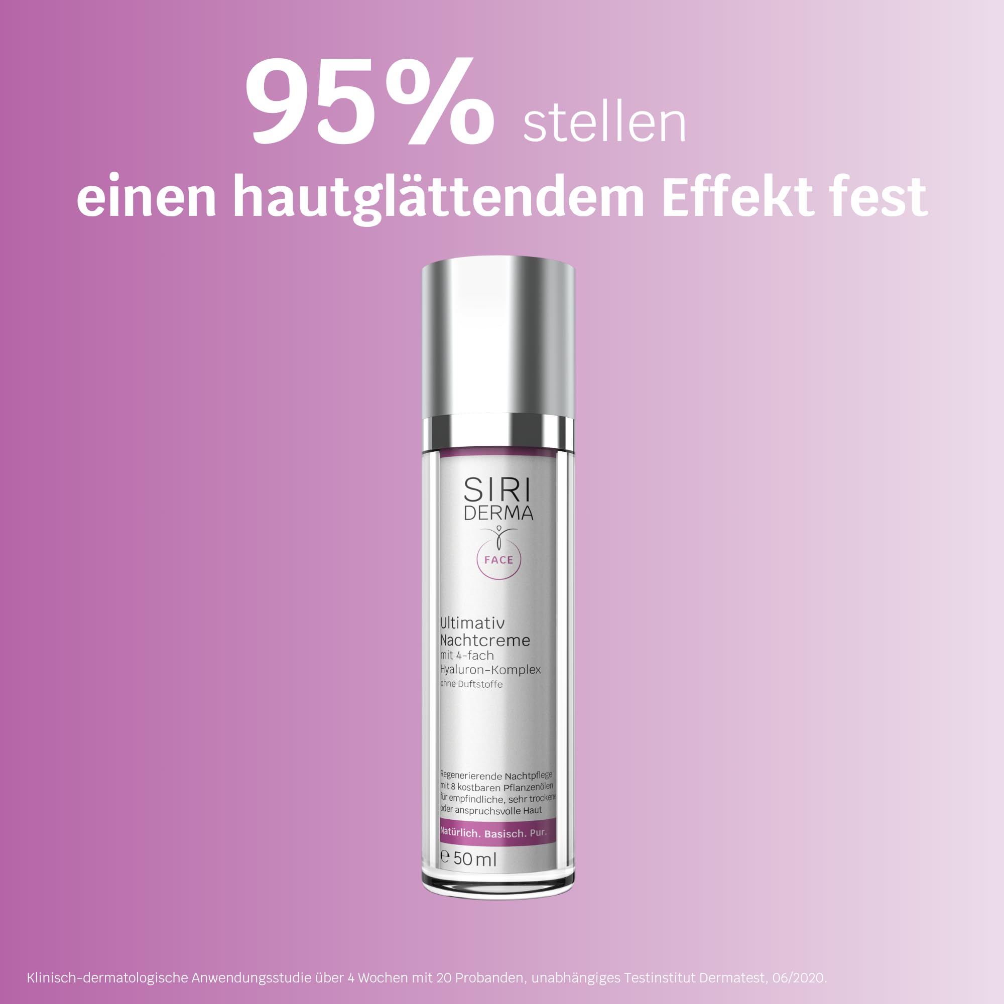 SIRIDERMA Ultimativ Nachtcreme | Basische Anti-Aging Gesichtscreme | Hyaluron und 8 Pflanzenöle | Vegan (ohne Parfum, 50 ml)