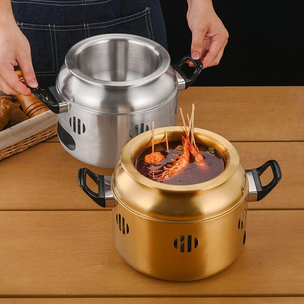 Olla Hot Pot Coreana para acero Inoxidable 2200W Sin Humo 2 en 1 para Shabu Shabu y Barbacoa 33cm(Golden Without Lid)