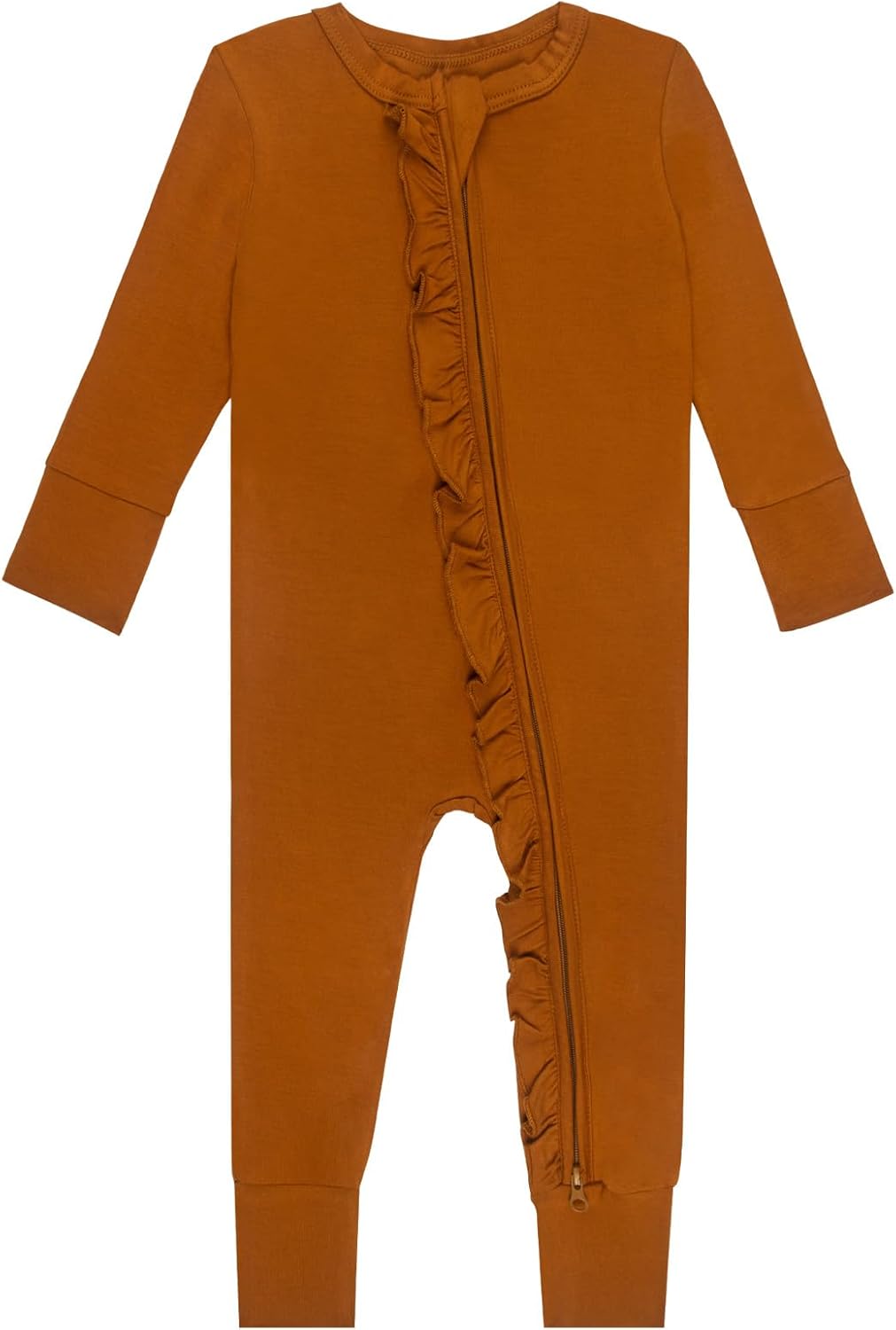 GUISBY Rayon Baby Long Sleeve Footless Rompers, 2 Way Zipper with Ruffle Sleepers 0-24 Months