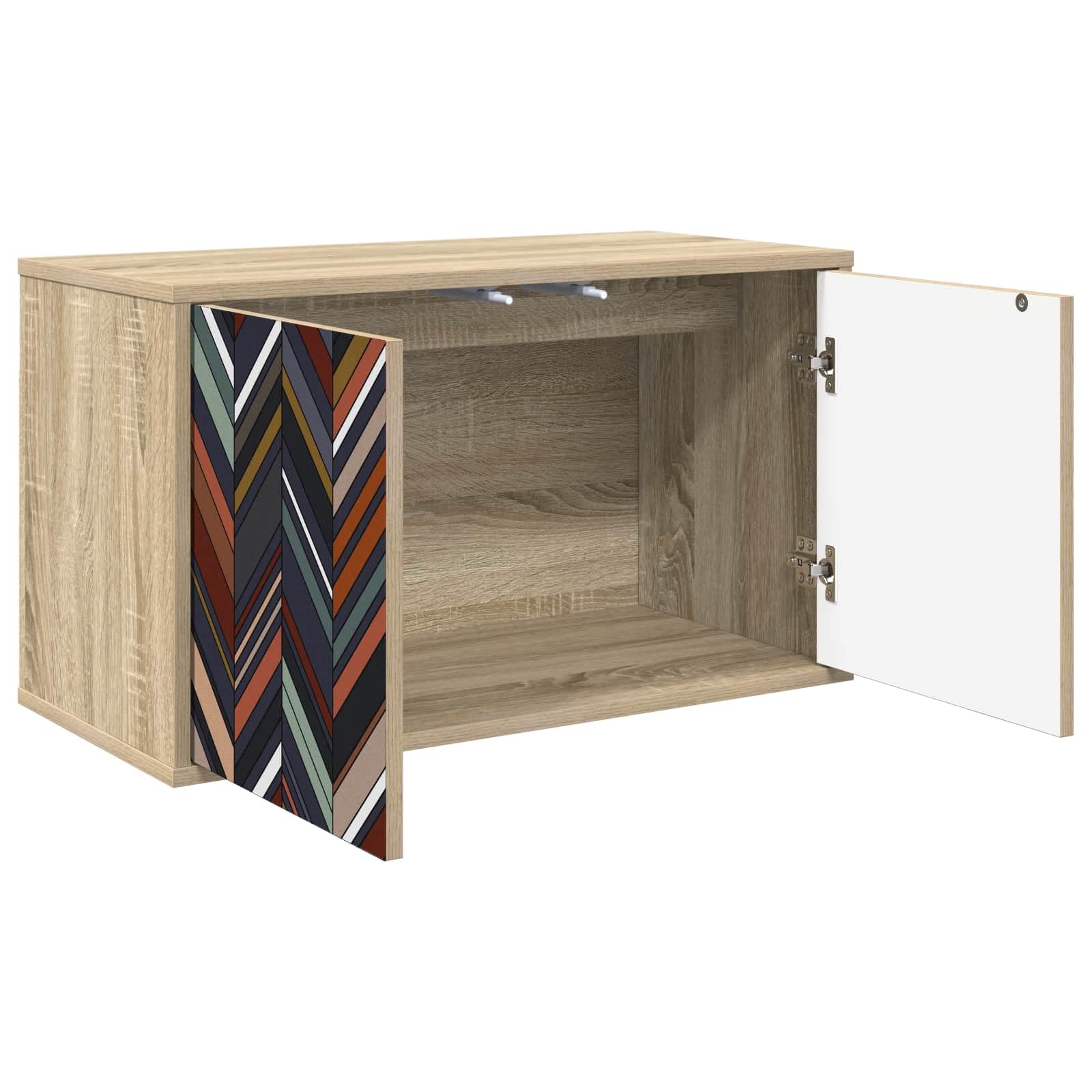 Hothingwell Szafka pod telewizor ścienny OMMEN 69 x 33 x 40 cm | Drewno konstrukcyjne, przestronne przechowywanie, dekoracyjny wzór, łatwe czyszczenie