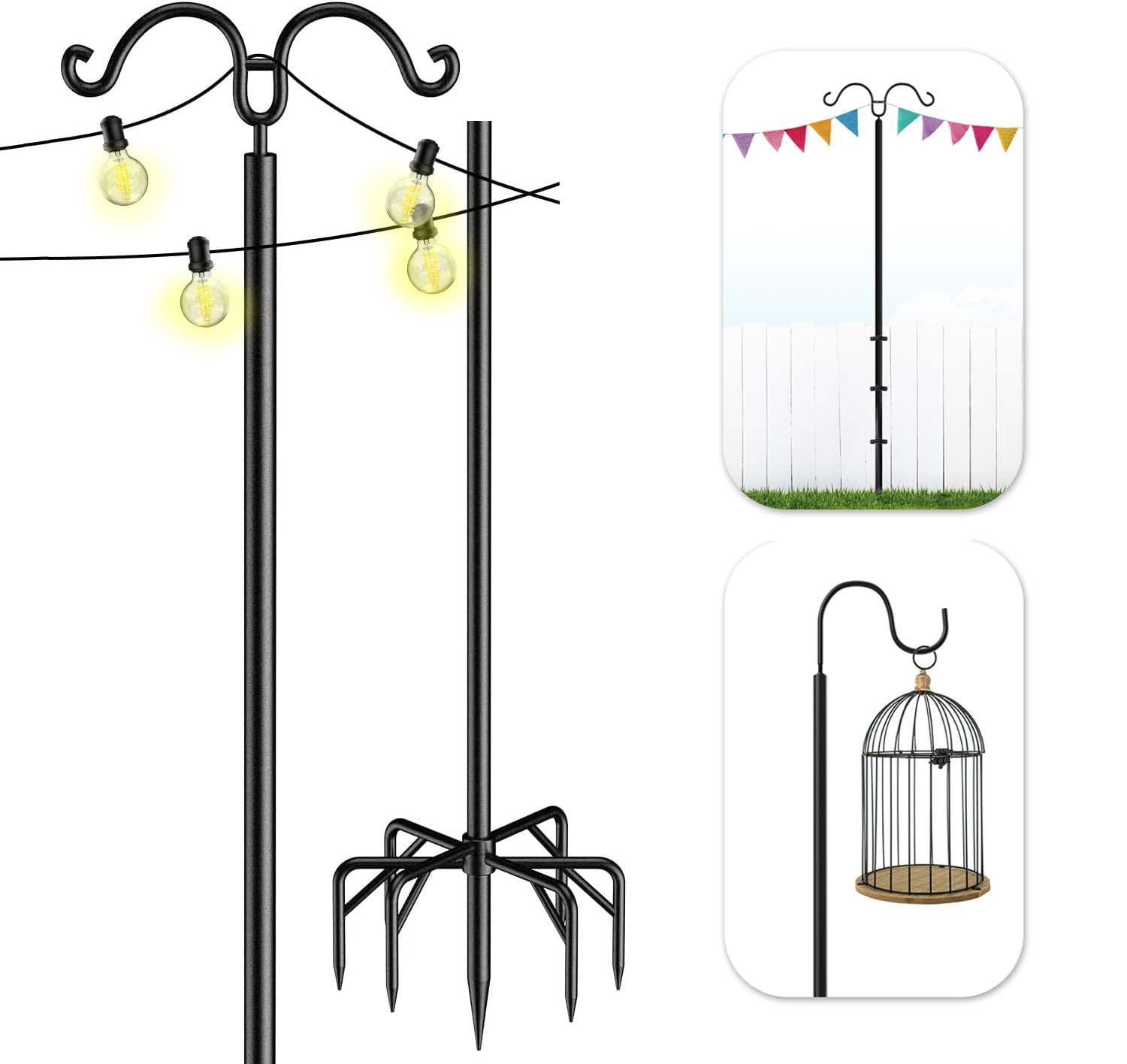 Idzo Guirlande lumineuse robuste pour l'extérieur avec 2 crochets en option et supports de clôture pour terrasse, peut supporter jusqu'à 6,8 kg de ficelle, 7 broches