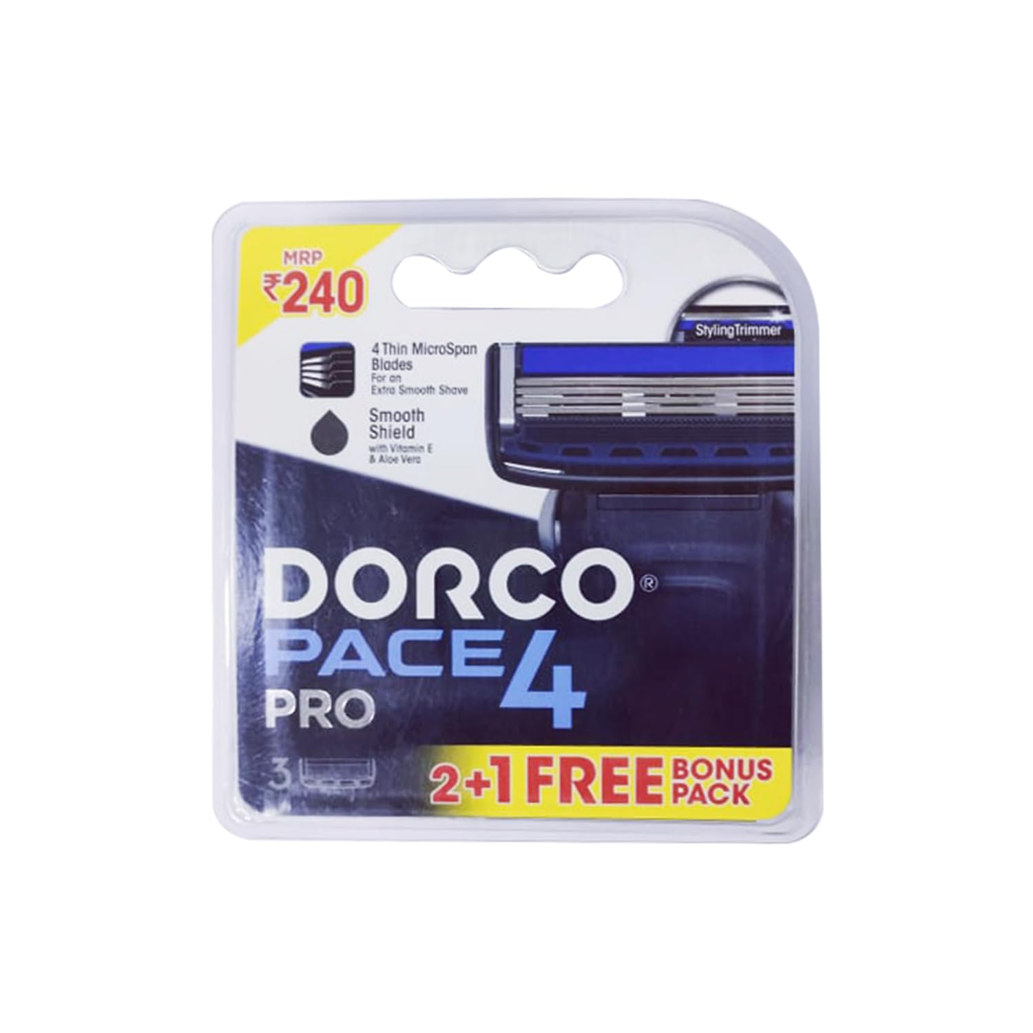Dorco PACE 4 Razor Cartridges | 4-Blade shaving technology | MicroSpan Technology | Dual SmoothShield lubricating strip | Vitamin E, Aloe Vera, Argan Oil, Avocado Oil | (1 free with 2Cartridges)