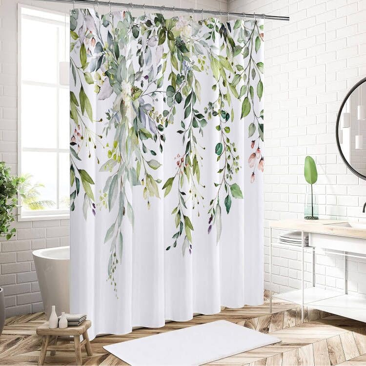 Huzuya Green Eucalyptus Leaves Shower Curtain for Bathroom