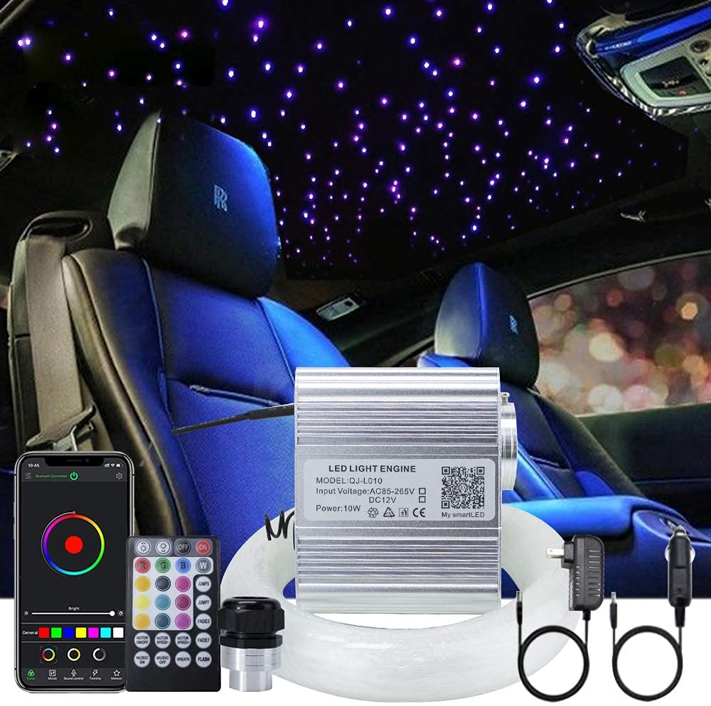 Zestaw oświetlenia sufitowego LED 10 W, Twinkle APP/pilot zdalnego sterowania, 300 szt. x 0,1 cm x 3,0 m, sterownik silnika aktywowanego muzyką RGBW + kable światłowodowe, dekoracja do sypialni salonu dachu samochodu
