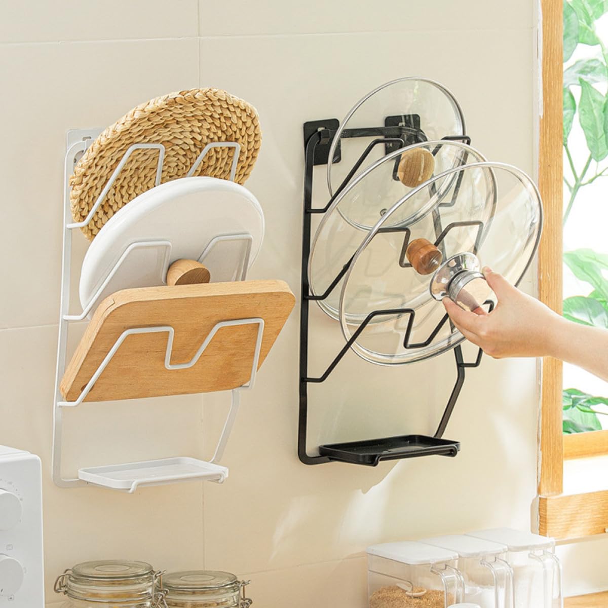 Wandhängender Topfdeckelhalter aus Eisen und Kunststoff, ohne Bohren