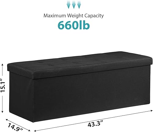 Miniatura 42 de ZenStyle Banco otomano de almacenamiento de 43 pulgadas, reposapiés plegable con asiento acolchado, baúl de almacenamiento largo para zapatos con