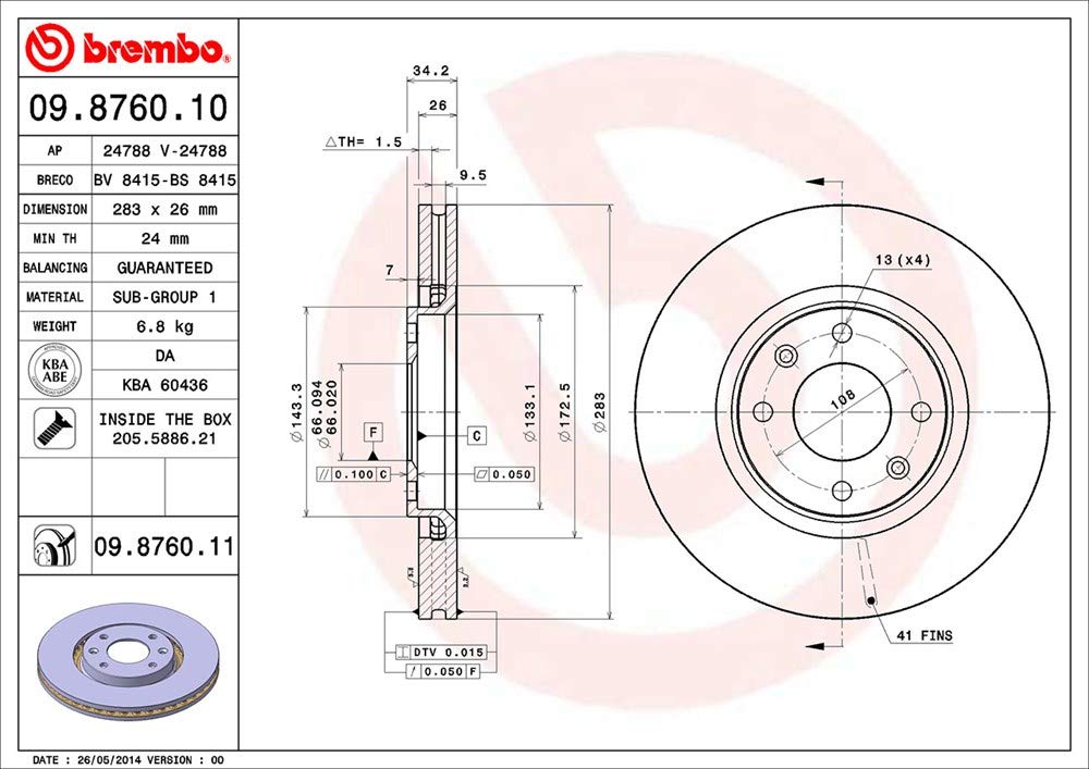 Brembo 09876011 Discos de Freno con Recubrimiento UV, Set de 2