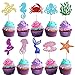 30 PCS Mermaid Cupcake Toppers Glitter Starfish Coral Mermaid Tail Cupcake Picks Octopus Seahorse Jellyfish Cake Decorations for Under the Sea Mermaid Theme Baby Shower Birthday Party Supplies