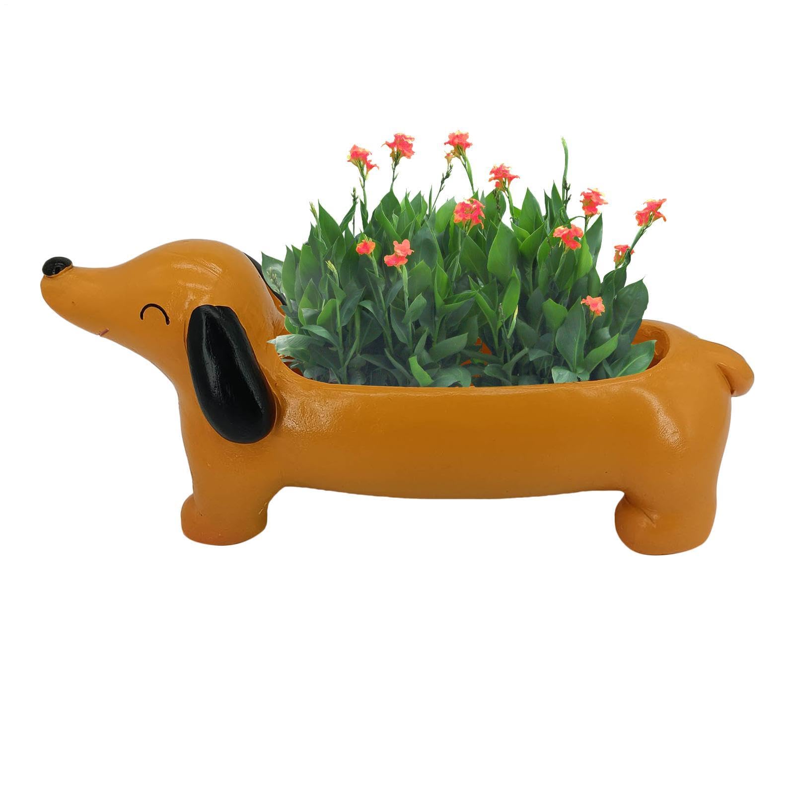 Teckel mignon en résine pour pots à cactus et décoration de jardin