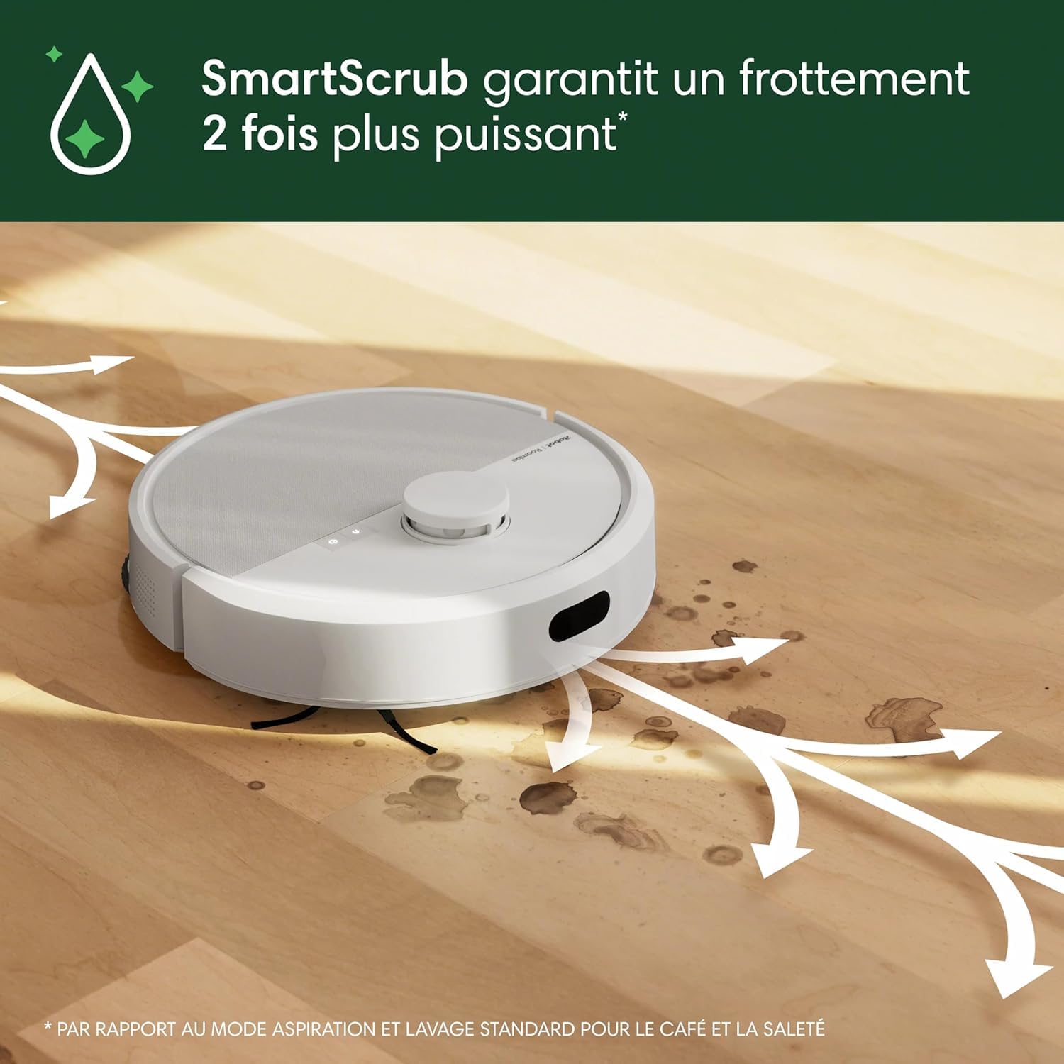 iRobot Roomba Plus 405 Combo Robot + AutoWash - Base Multifonction - Lavage et séchage des lingettes - LiDAR Clearview - 75 Jours d'autovidage - Double Lavage avec SmartScrub - Blanc