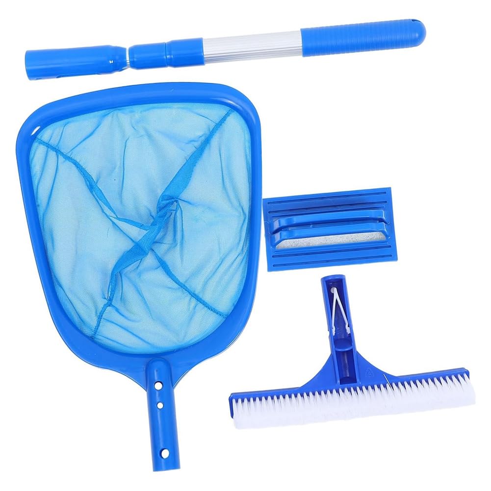 Hndhbfgrt Swimming Pool Cleaning Kit with Telescoping Pole Pool Brush Sponge Brush Leaf Skimmer Net for Cleans Walls Tiles Floor