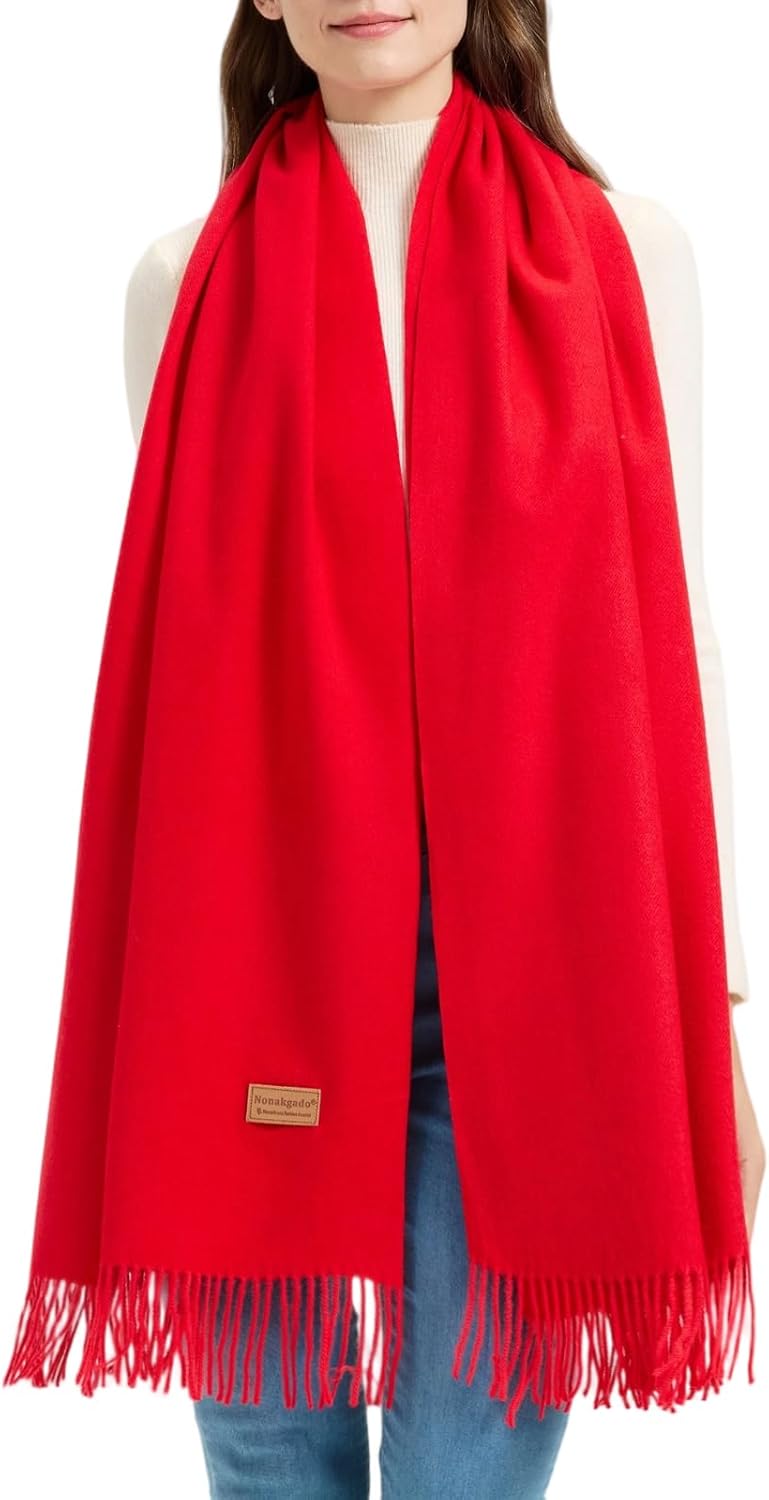 Nonakgado Winter Thick Wool Pashmina Scarf Shawl-Women's Soft Warm Pashmina Wraps for Evening Dresses Wedding Travel Shawl