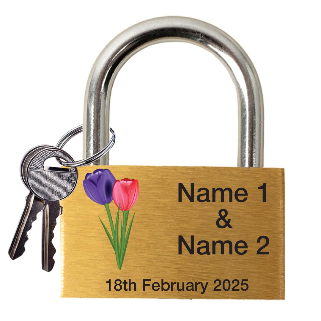 Star Online Gold, Silver Personalized Engraved Love Lock - Wedding & Anniversary Ceremony Gift - Custom Padlock Couples Name Linked Hearts Romantic Bridge Keepsake (Rose 2)