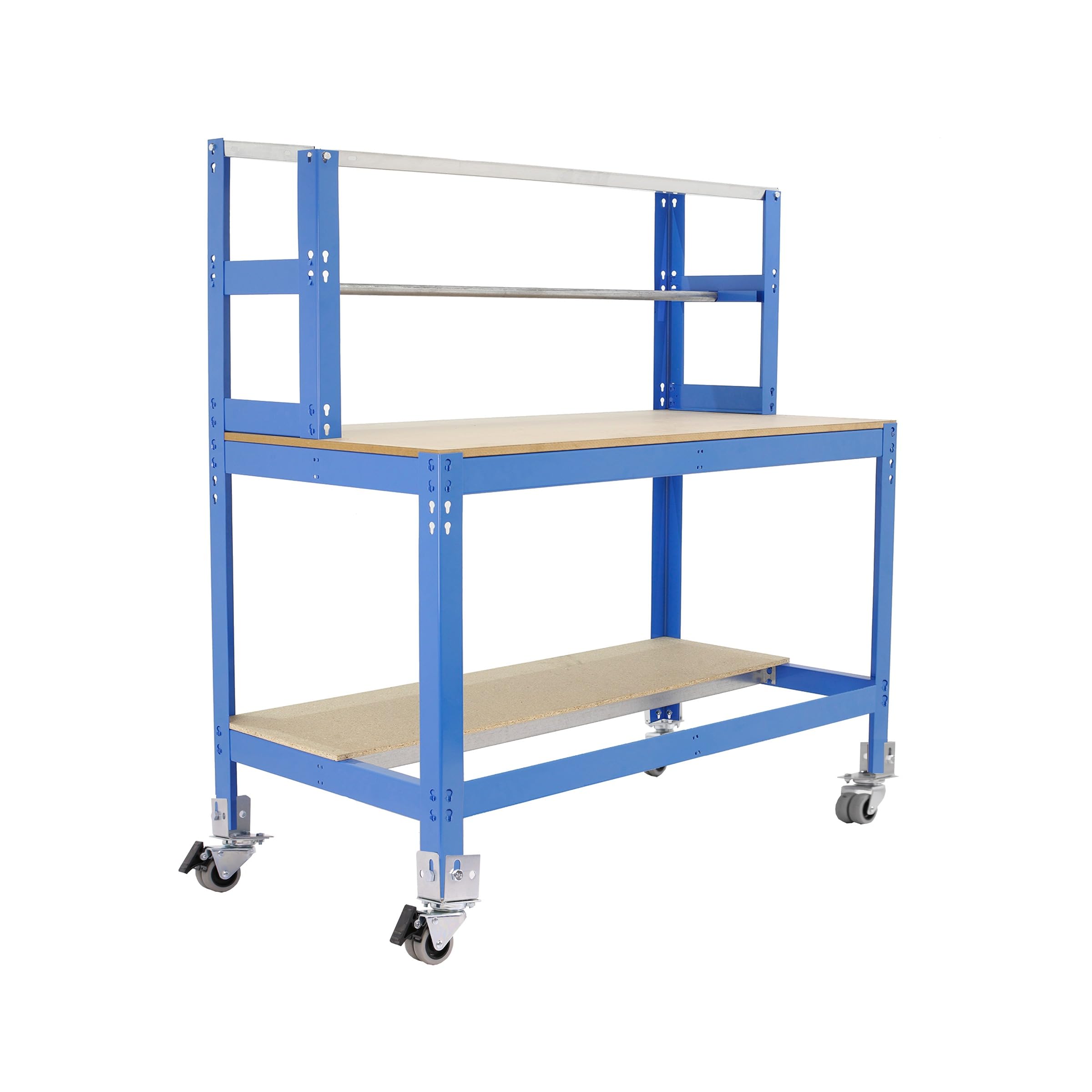 Simon Rack Banco de Trabajo Taller con Ruedas 1510x760 mm - BT4 | Porta Rollo, Tablero madera 16 mm, Capacidad Carga 120 kg, Azul , Pintura anticorrosión, Montaje sistema clic