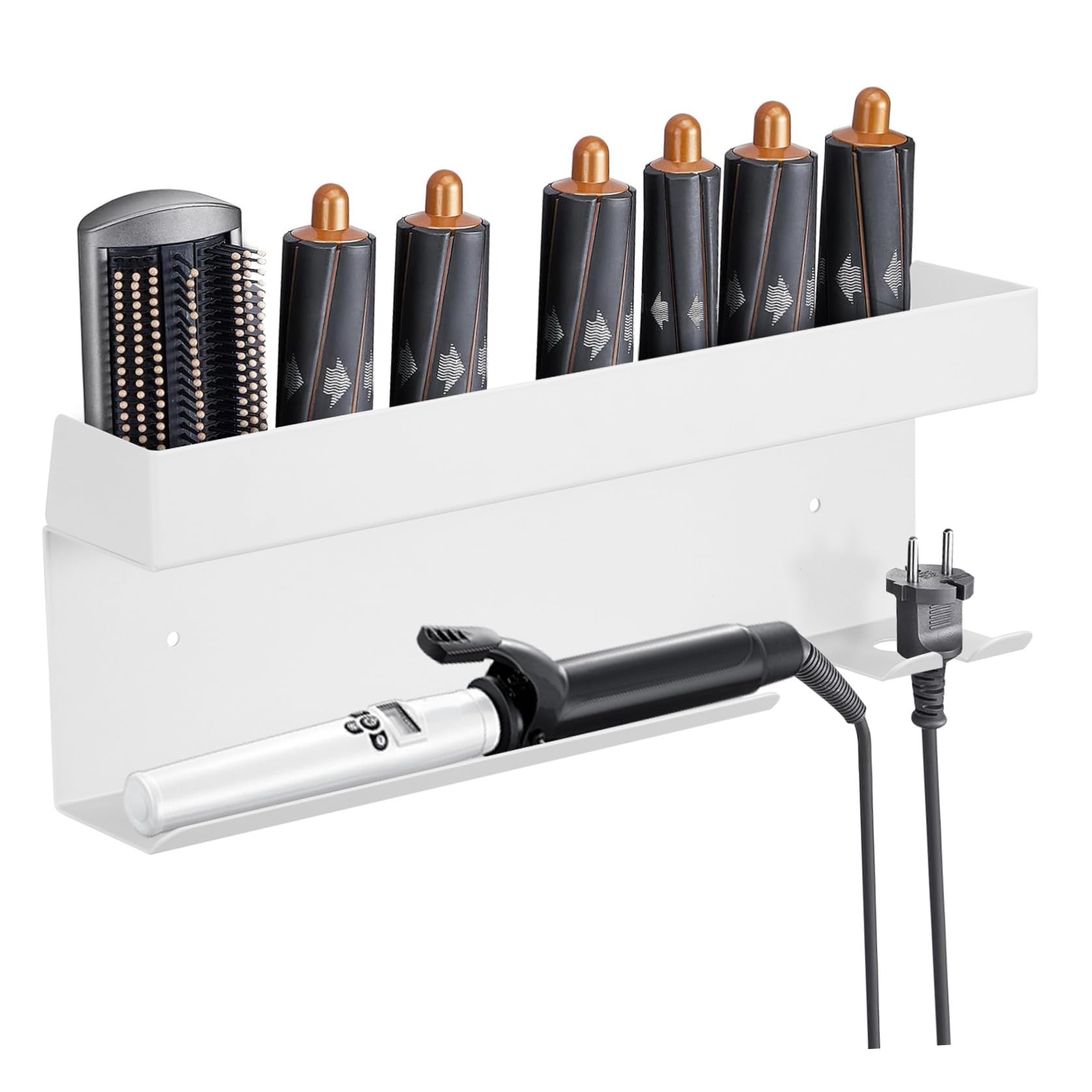 Soporte de Pared para Secador de Pelo de Aluminio Blanco sin Taladro