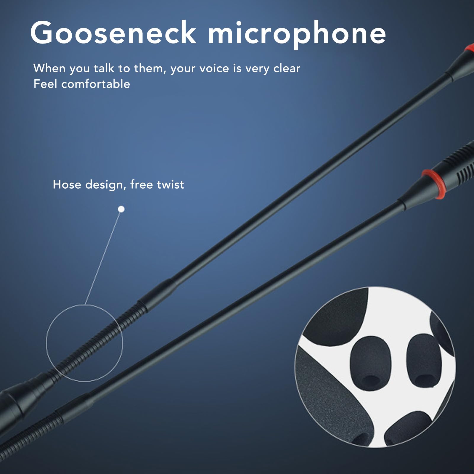 Dynamic Gooseneck Microphone for Vocal Applications, 23.2in Flexible Gooseneck Condenser Microphone with Indicator, Windproof Cotton Alloy Microphone for Meetings