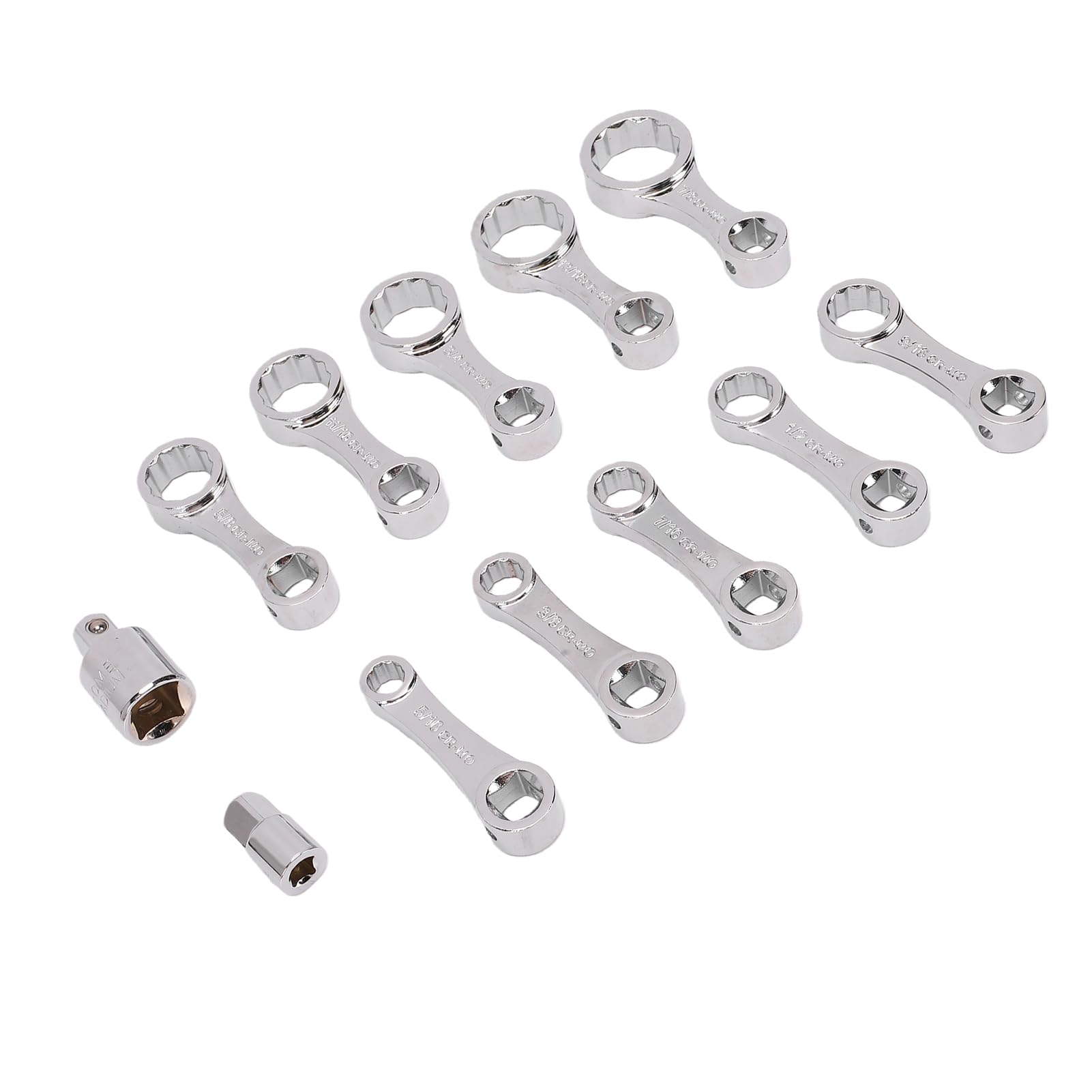 banapoy Zestaw Adapterów Dynamometrycznych, 12-częściowy Imperial 10 Adapterów Skrętnych 2 Adaptery Nasadowe, Napęd 3/8 12-kątny Adapter Klucza Skrętnego ze Stali CrMo z obudową z Pianki EVA do