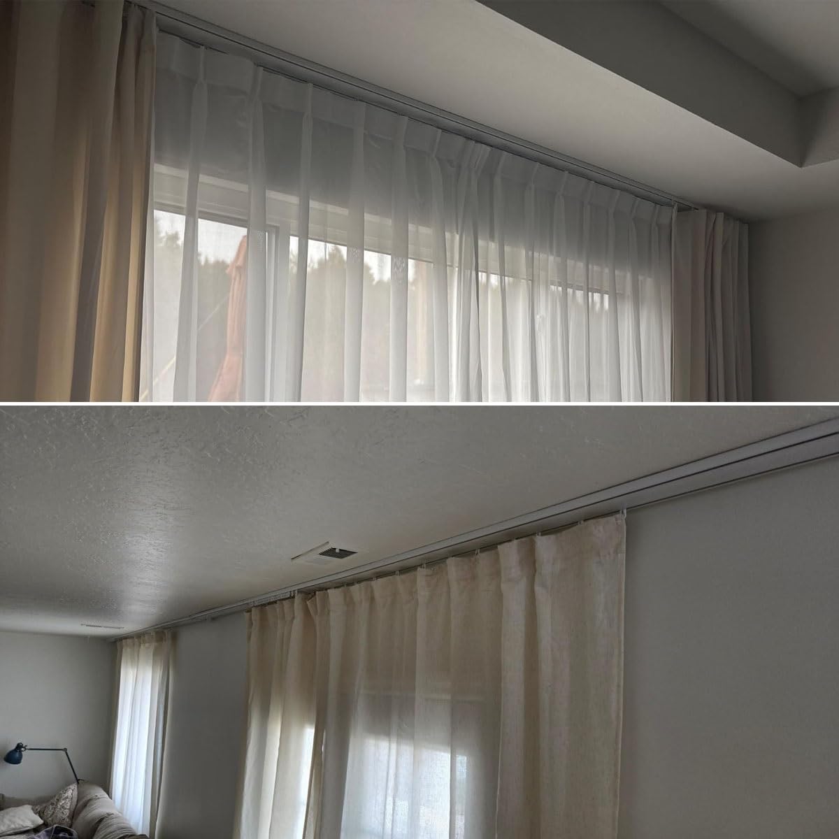 Doppelreihige Vorhangschiene 2 läufig Alluminio Gardinenstangen für Deckenmontage 1.3m Weiß ideal für Wohnzimmer Schlafzimmer Raumteiler langlebig & stilvoll.