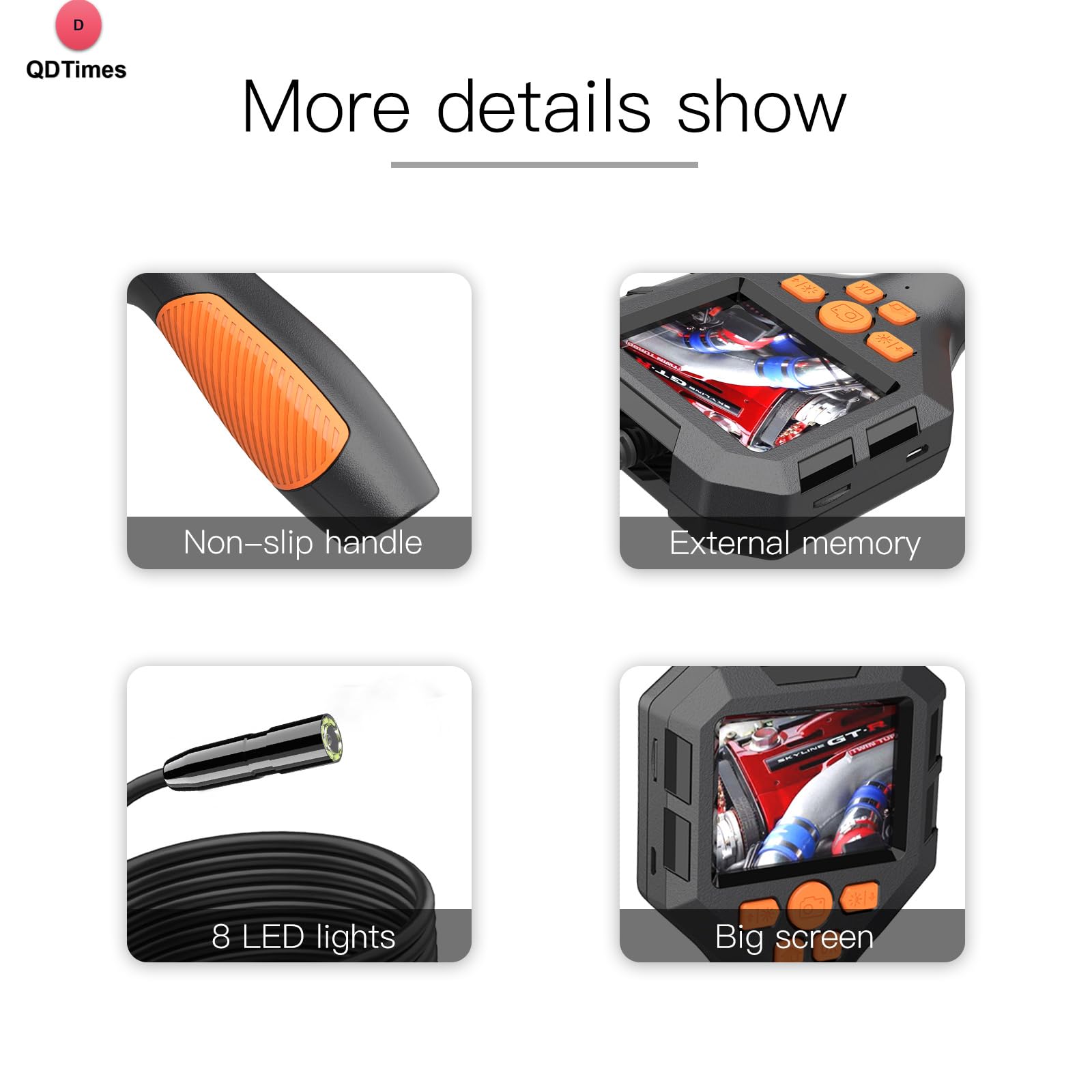 QiudanTimes HD Camera Industrial Pipe Endoscope 3.9/5.5/8mm 2.8 inch IPS Color 1080P Pixels for Sewer Pipe Vehicle Pipe Camera Endoscope Milti-Language(Ø5.5mm-5m semi Rigid Cable)