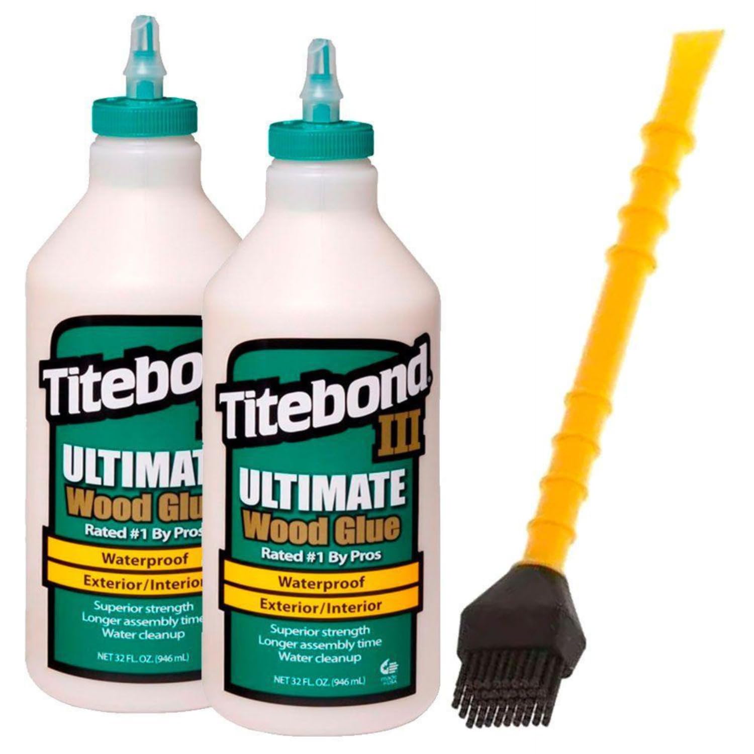Titebond III Ultimate Holzleim Set 2x 946ml D4 Wood Glue + Leimpinsel | Profi-Holzkleber für den Innen- & Außenbereich | Wasserfeste D4-Qualität für Schreiner & DIY | Inklusive Leimapplikator