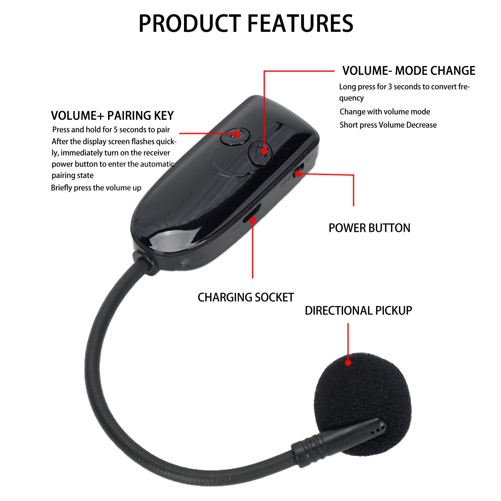 2.4G Microphone Headset, Noise Reduction Multipurposes Cordless